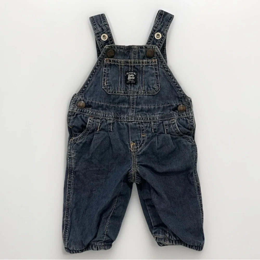 Oshkosh‎ Denim Overalls Lined Adjustable Snap Straps Medium Wash Baby Size 3M